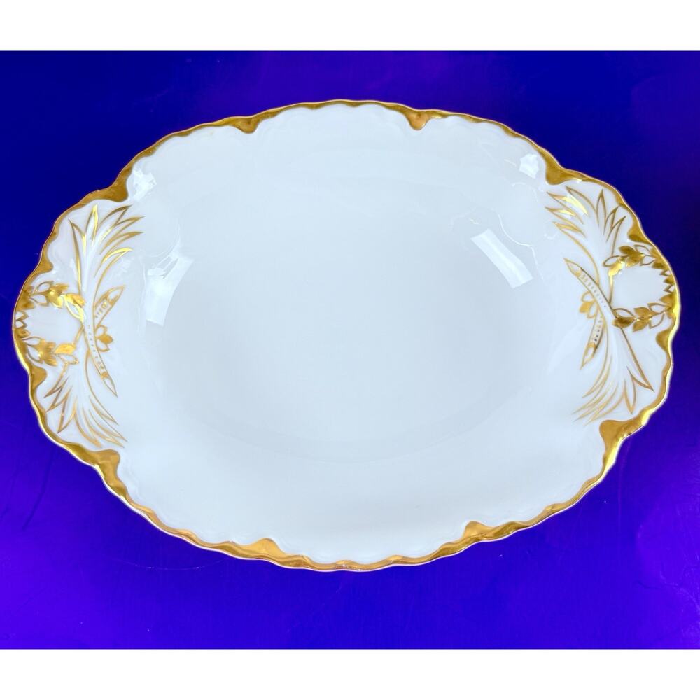 Rare Racine Serving Dish Bavaria 9” Hand Painted Gold Gilt Detail Bowl White VTG
